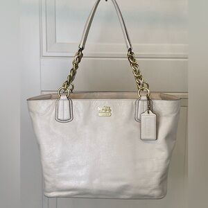 Coach Ivory Leather Tote with Gold Chain and Leather Straps